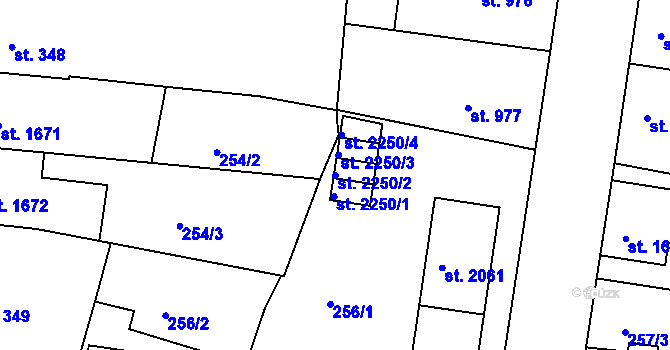Parcela st. 2250/2 v KÚ Nymburk, Katastrální mapa