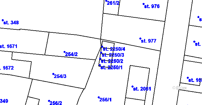 Parcela st. 2250/3 v KÚ Nymburk, Katastrální mapa