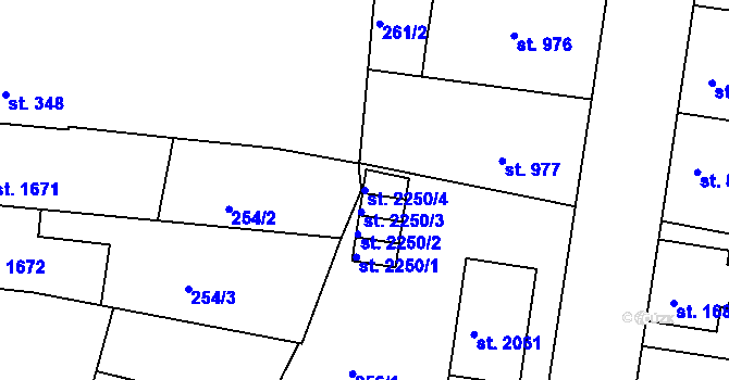Parcela st. 2250/4 v KÚ Nymburk, Katastrální mapa