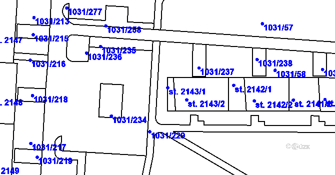 Parcela st. 2143/1 v KÚ Nymburk, Katastrální mapa