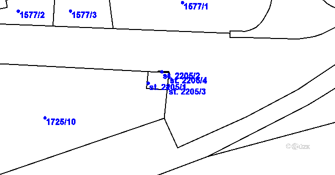 Parcela st. 2205/3 v KÚ Nymburk, Katastrální mapa