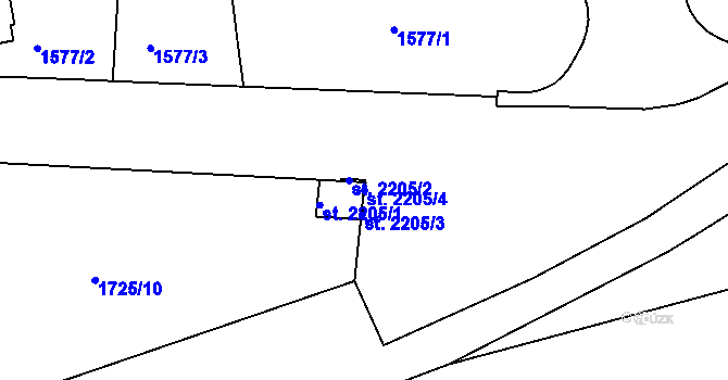 Parcela st. 2205/4 v KÚ Nymburk, Katastrální mapa