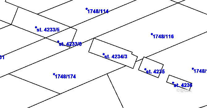 Parcela st. 4234/3 v KÚ Nymburk, Katastrální mapa