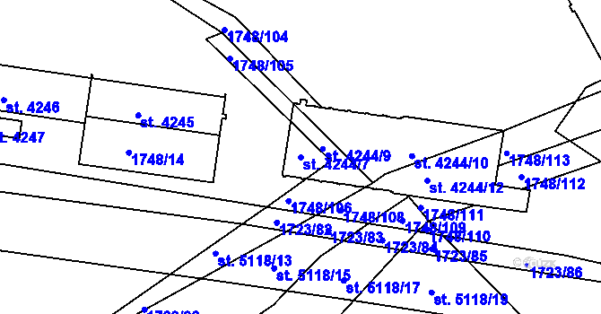 Parcela st. 4244/7 v KÚ Nymburk, Katastrální mapa
