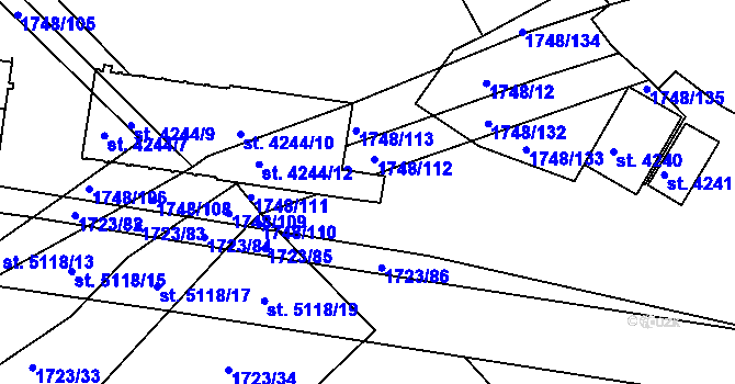 Parcela st. 4244/13 v KÚ Nymburk, Katastrální mapa
