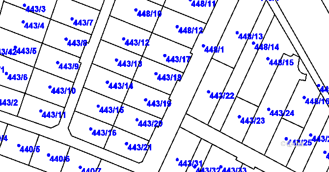 Parcela st. 443/3 v KÚ Nymburk, Katastrální mapa