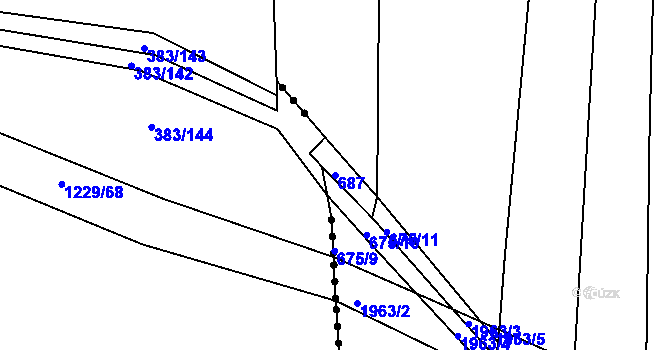 Parcela st. 687 v KÚ Nymburk, Katastrální mapa