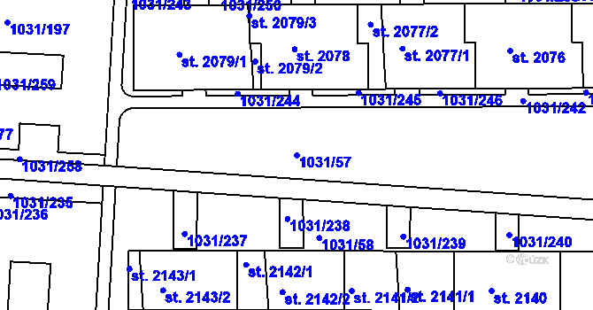 Parcela st. 1031/57 v KÚ Nymburk, Katastrální mapa