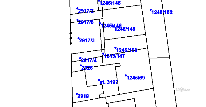 Parcela st. 1245/147 v KÚ Nymburk, Katastrální mapa