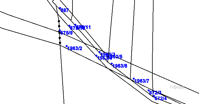 Parcela st. 1963/3 v KÚ Nymburk, Katastrální mapa