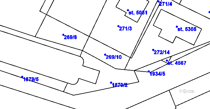 Parcela st. 269/10 v KÚ Nymburk, Katastrální mapa