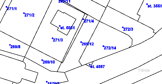 Parcela st. 269/12 v KÚ Nymburk, Katastrální mapa