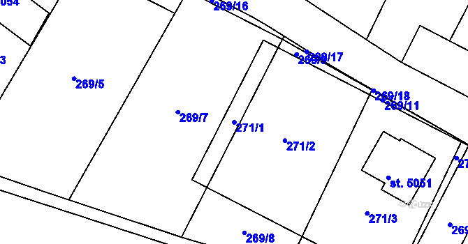 Parcela st. 271/1 v KÚ Nymburk, Katastrální mapa
