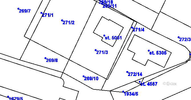 Parcela st. 271/3 v KÚ Nymburk, Katastrální mapa