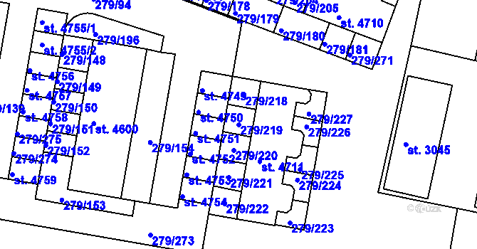 Parcela st. 279/219 v KÚ Nymburk, Katastrální mapa