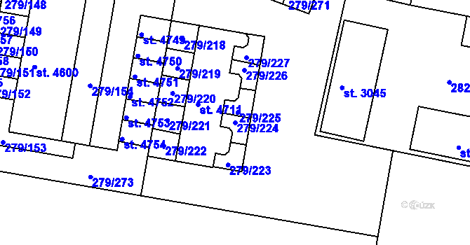 Parcela st. 279/224 v KÚ Nymburk, Katastrální mapa