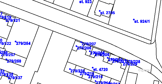 Parcela st. 279/207 v KÚ Nymburk, Katastrální mapa