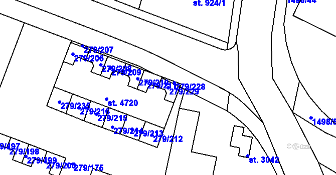 Parcela st. 279/229 v KÚ Nymburk, Katastrální mapa