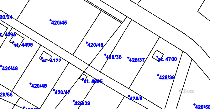 Parcela st. 428/36 v KÚ Nymburk, Katastrální mapa
