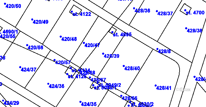 Parcela st. 428/39 v KÚ Nymburk, Katastrální mapa