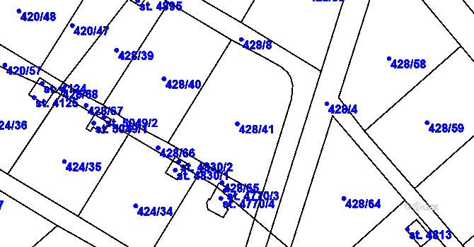 Parcela st. 428/41 v KÚ Nymburk, Katastrální mapa