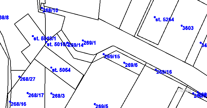 Parcela st. 269/15 v KÚ Nymburk, Katastrální mapa