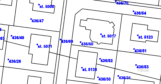 Parcela st. 436/50 v KÚ Nymburk, Katastrální mapa