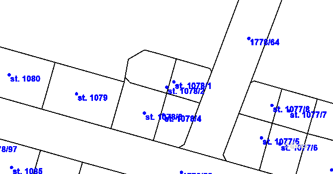 Parcela st. 1078/2 v KÚ Nymburk, Katastrální mapa