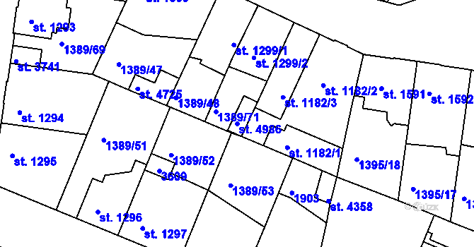 Parcela st. 4986 v KÚ Nymburk, Katastrální mapa