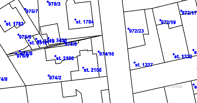 Parcela st. 974/16 v KÚ Nymburk, Katastrální mapa