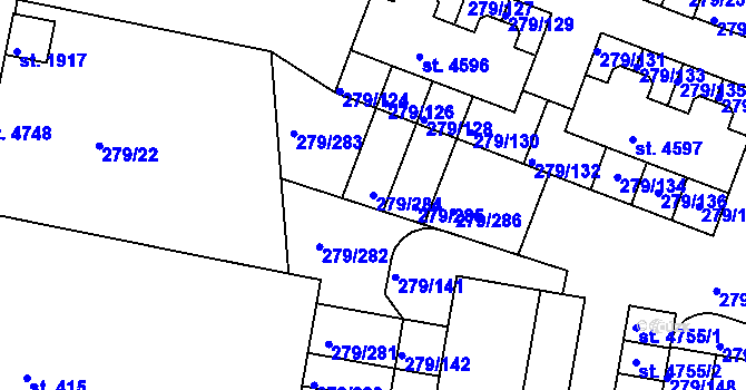 Parcela st. 279/284 v KÚ Nymburk, Katastrální mapa