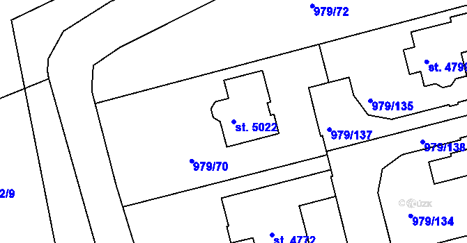 Parcela st. 5022 v KÚ Nymburk, Katastrální mapa