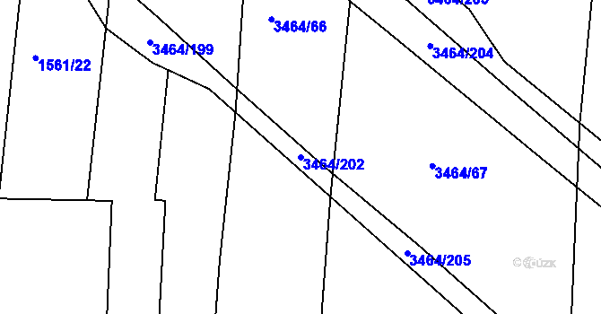 Parcela st. 3464/202 v KÚ Nymburk, Katastrální mapa