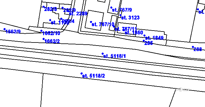 Parcela st. 5118/1 v KÚ Nymburk, Katastrální mapa