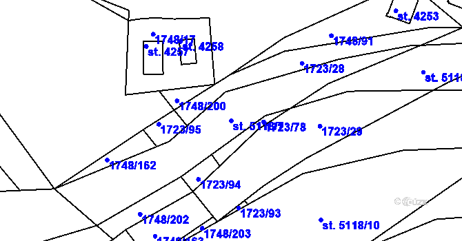 Parcela st. 5118/7 v KÚ Nymburk, Katastrální mapa