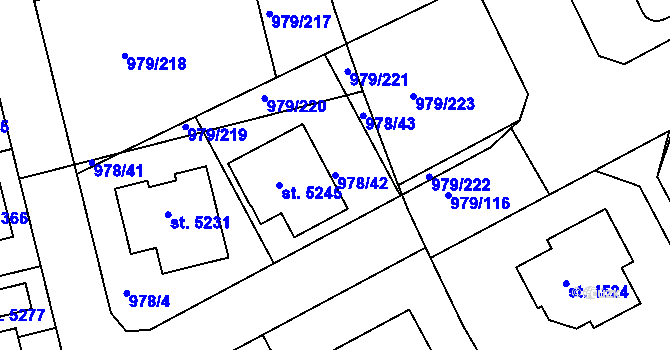 Parcela st. 978/42 v KÚ Nymburk, Katastrální mapa