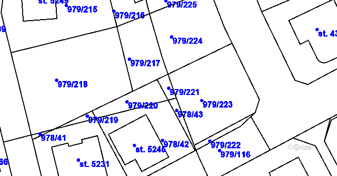 Parcela st. 979/221 v KÚ Nymburk, Katastrální mapa