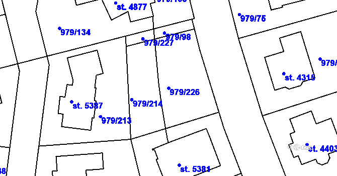 Parcela st. 979/226 v KÚ Nymburk, Katastrální mapa