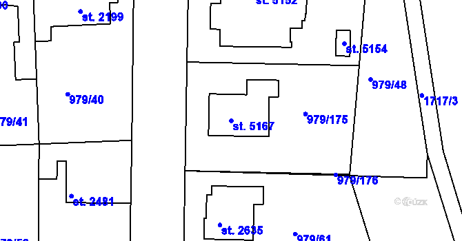 Parcela st. 5167 v KÚ Nymburk, Katastrální mapa