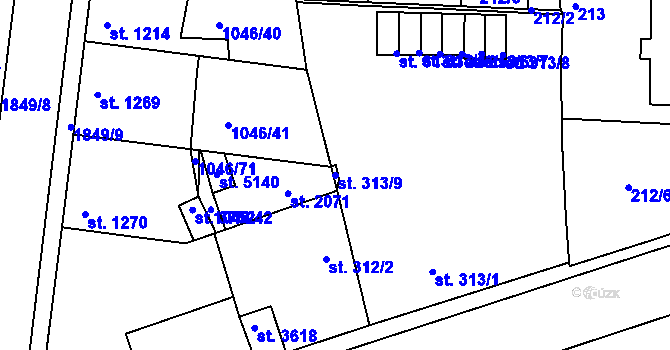 Parcela st. 313/9 v KÚ Nymburk, Katastrální mapa