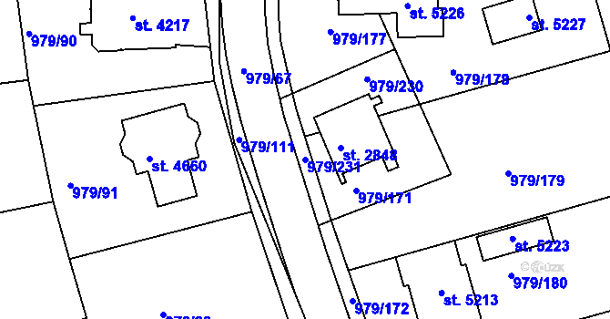 Parcela st. 979/231 v KÚ Nymburk, Katastrální mapa