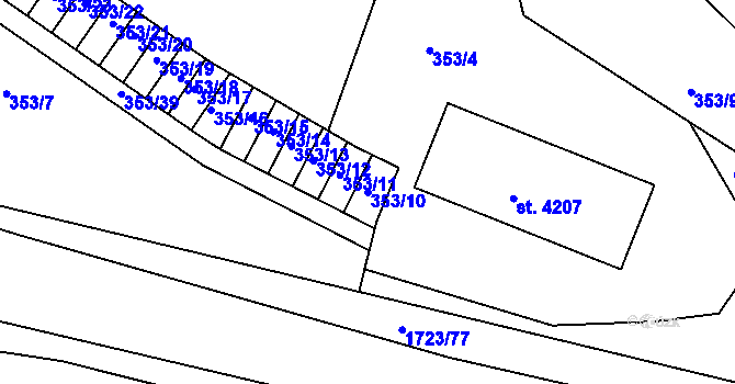 Parcela st. 353/10 v KÚ Nymburk, Katastrální mapa