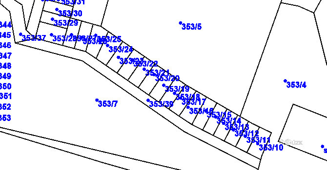 Parcela st. 353/19 v KÚ Nymburk, Katastrální mapa