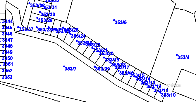 Parcela st. 353/20 v KÚ Nymburk, Katastrální mapa