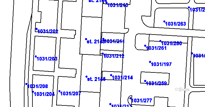 Parcela st. 1031/212 v KÚ Nymburk, Katastrální mapa