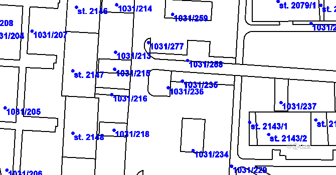 Parcela st. 1031/236 v KÚ Nymburk, Katastrální mapa