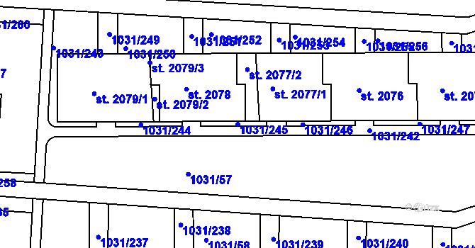 Parcela st. 1031/245 v KÚ Nymburk, Katastrální mapa