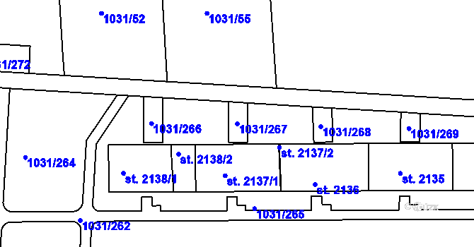 Parcela st. 1031/267 v KÚ Nymburk, Katastrální mapa