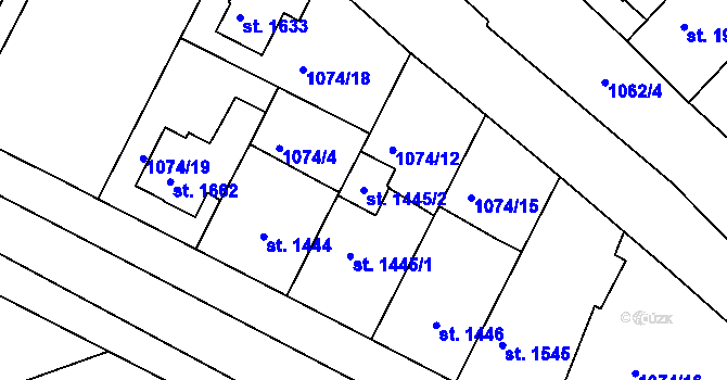 Parcela st. 1445/2 v KÚ Nymburk, Katastrální mapa