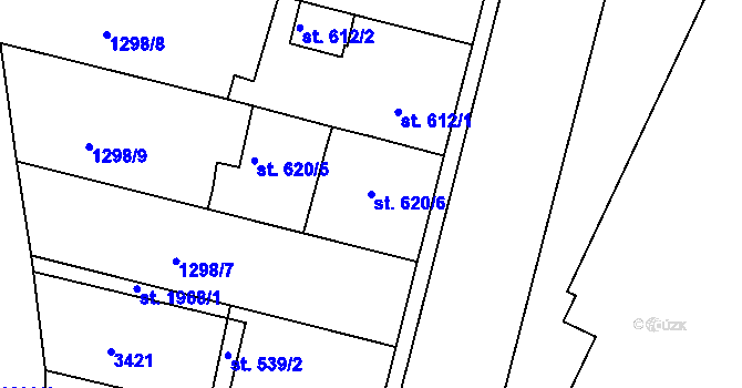 Parcela st. 620/6 v KÚ Nymburk, Katastrální mapa